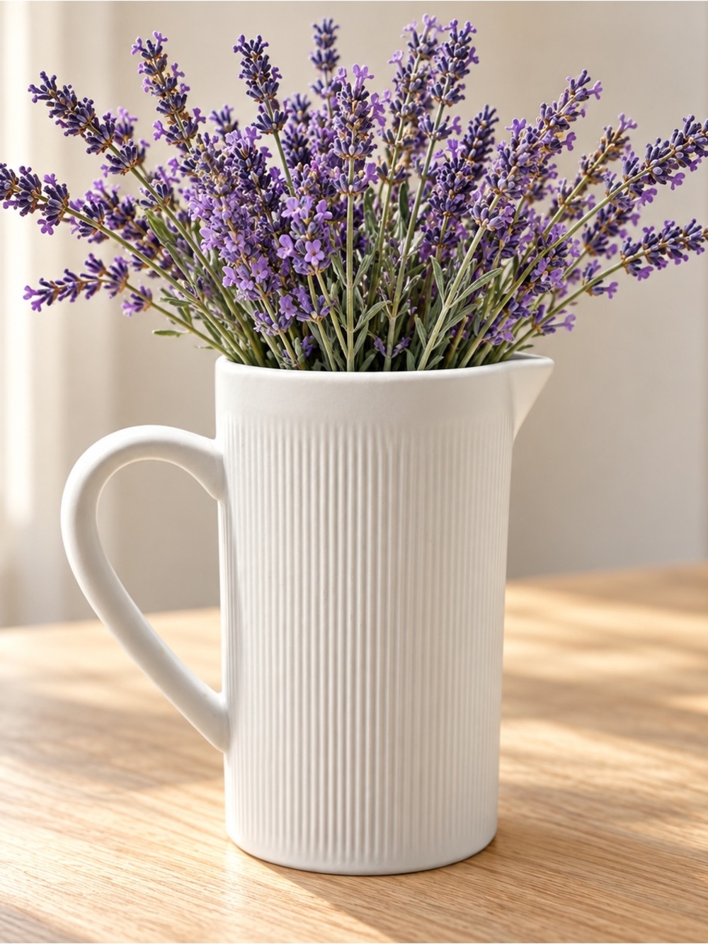 Bouclair White Ribbed Ceramic Pitcher Vase